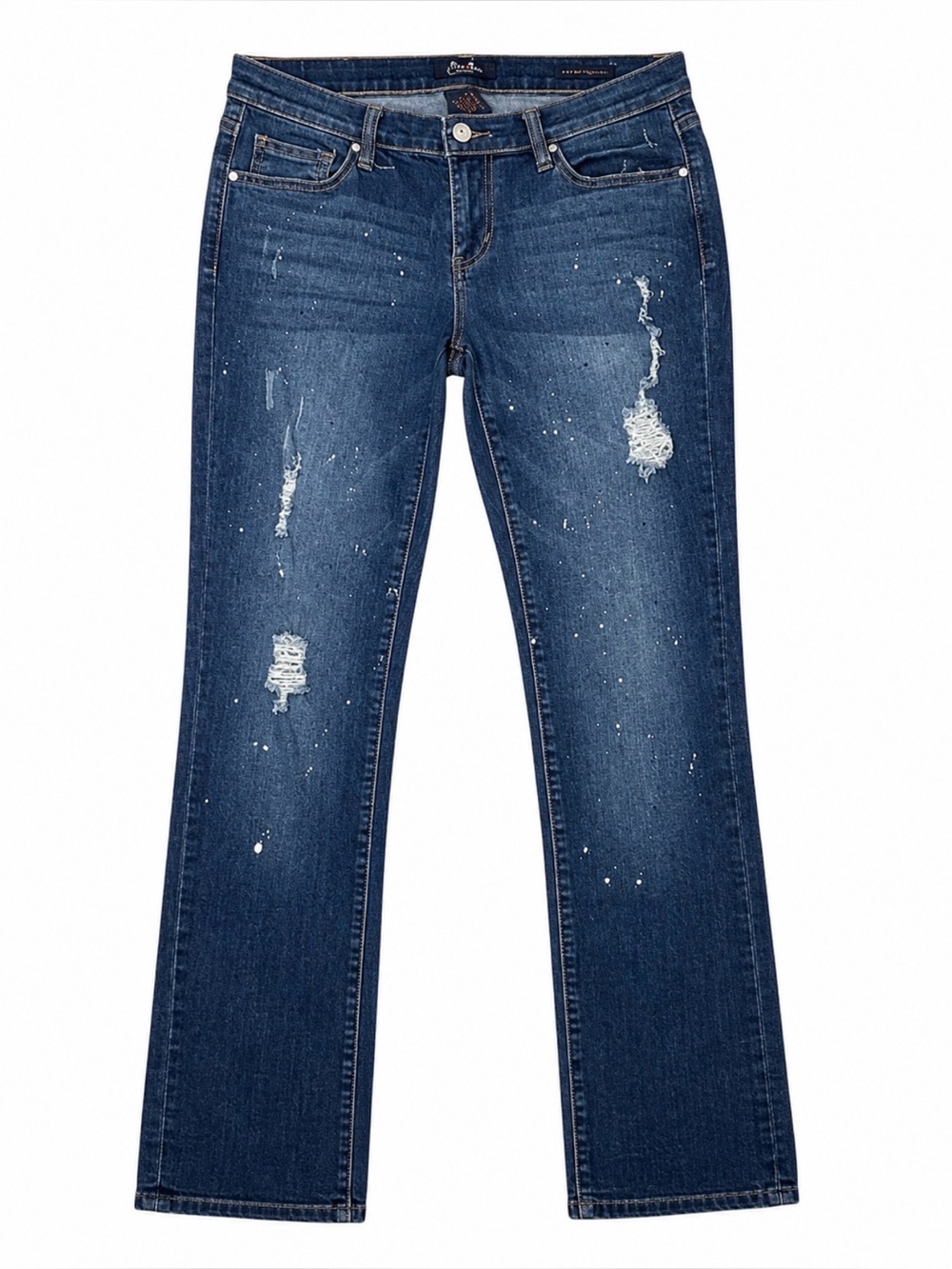 Earl Boyfriend Distressed Straight Leg Jeans Size 2 Paint Splatter Denim